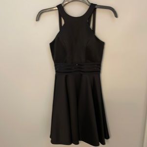 CITY STUDIO Juniors' Black Illusion-Waist Scuba Fit & Flare Dress